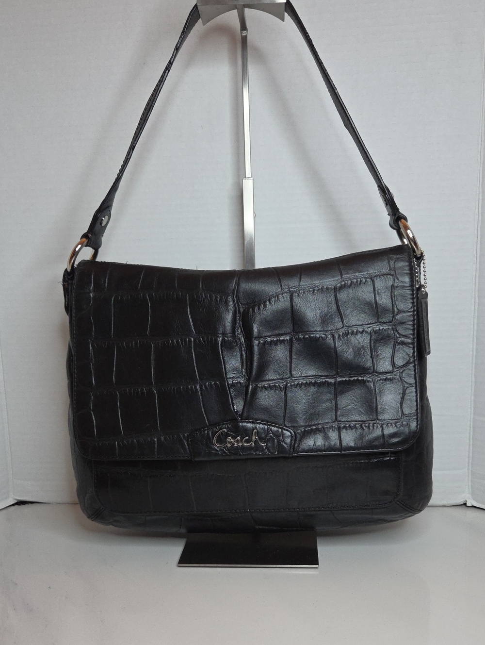 Coach Black Croc-Embossed Shoulder Bag
